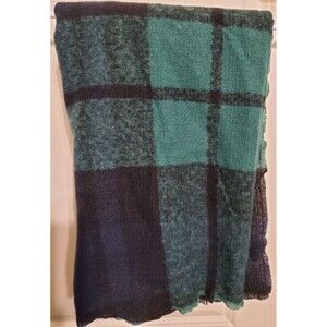 Old Navy Very Soft Scarf Green Blue Black Plaid Pattern  72"x28" - NEW W/O Tags